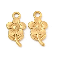 Ion Plating(IP) 304 Stainless Steel Pendants, Flower Charm, Real 18K Gold Plated, 19.5x10x1.5mm, Hole: 2mm(STAS-N103-154G)