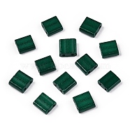 2-Hole Baking Paint Glass Seed Beads, Rectangle, Dark Green, 5x4.5~5.5x2~2.5mm, Hole: 0.5~0.8mm(SEED-S023-17C-35)