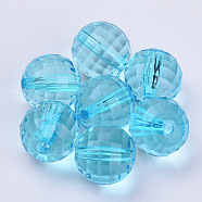Transparent Acrylic Beads, Faceted, Round, Deep Sky Blue, 20x19.5mm, Hole: 2.9mm, about 105pcs/500g(TACR-Q254-20mm-V40)