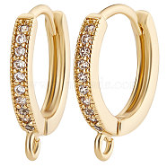 14Pcs Brass Micro Pave Clear Cubic Zirconia Hoop Earring Findings, with Horizontal Loops, Real 18K Gold Plated, 16x14x2mm, Hole: 1.2mm, Pin: 1x0.6mm(ZIRC-BBC0001-83)