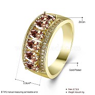 Brass Wide Band Rings, with Cubic Zirconia, Orange, Golden, US Size 8(18.1mm)(RJEW-BB21865-G-8-1)