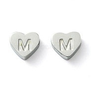 Tarnish Resistant 316L Surgical Stainless Steel Beads, Love Heart with Letter Bead, Stainless Steel Color, Letter M, 5.5x6.5x2.5mm, Hole: 1.4mm(STAS-R230-01M-P-1)