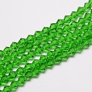 Imitate Austrian Crystal Bicone Glass Beads Strands, Grade AA, Faceted, Spring Green, 5x5mm, Hole: 1mm, about 59pcs/strand, 11 inch(GLAA-F029-5x5mm-03)