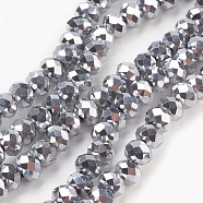 Electroplate Glass Beads Strands, Full Plated, Faceted, Rondelle, Silver, 6x4.5mm, Hole: 0.8mm, about 88~92pcs/strand, 15.5 inch(X-GLAA-K027-FP-A02)
