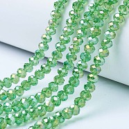 Electroplate Glass Beads Strands, AB Color Plated, Faceted, Rondelle, Light Green, 4x3mm, Hole: 0.4mm, about 123~127pcs/strand, 16.5~16.9 inch(42~43cm)(EGLA-A034-T4mm-B11)