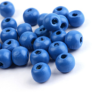 Natural Wood Beads, Dyed, Round, Cornflower Blue, 12x11mm, Hole: 4mm, about 1800pcs/1000g(WOOD-S662-11x12mm-A05)