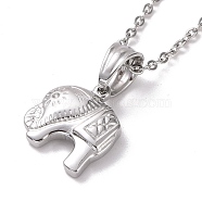 304 Stainless Steel Elephant Pendant Necklace for Women, Stainless Steel Color, 19.69 inch(50cm)(STAS-E154-22P)
