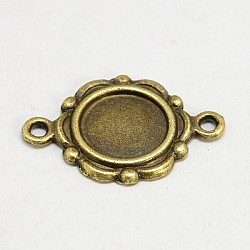 Tibetan Style Link Cabochon Bezel Settings, Cadmium Free & Nickel Free & Lead Free, Antique Bronze, Flat Round Tray: 9.5mm, 23x15x2mm, Hole: 2mm(TIBEP-0578-AB-FF)