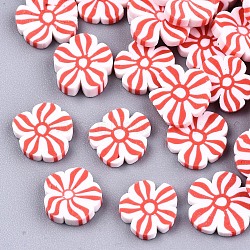Handmade Polymer Clay Cabochons, Flower, Red, 9~10x9~11x2mm, about 5450pcs/1000g(CLAY-T016-38)