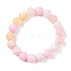 Natural Green Jade(Dyed) Round Beaded Stretch Bracelets, Pearl Pink, Inner Diameter: 2 inch(5cm), 10mm(G-U005-01C-03)