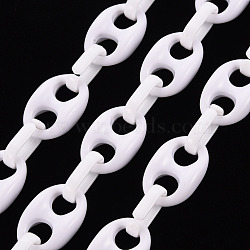 Handmade Opaque Acrylic Coffee Bean Chains, Oval, White, Link: 27x17x9mm, Oval: 18.5x11.5x4.5mm, about 3.28 Feet(1m)/strand(CHAC-ZX0001-01K)