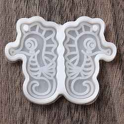 DIY Silicone Pendant Molds, Resin Casting Molds, Clay Craft Mold Tools, White, Sea Horse, 40x50x4mm, Hole: 3mm, Inner Diameter: 35x22mm(SIMO-Z005-08B)