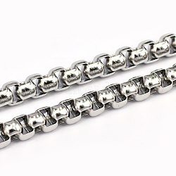 304 Stainless Steel Box Chains, Unwelded, Stainless Steel Color, 4x7mm(CHS-L001-29-7mm)