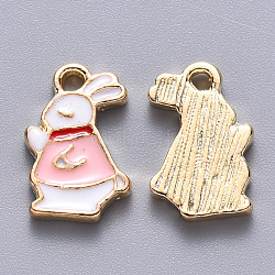 Alloy Enamel Charms, Rabbit, Light Gold, Pink, 14x9x2mm, Hole: 1.5mm(ENAM-S121-119B)