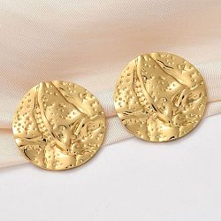 304 Stainless Steel Stud Earrings, Ion Plating(IP), Groove Flat Round, Real 18K Gold Plated, 20mm(EJEW-U047-30G)