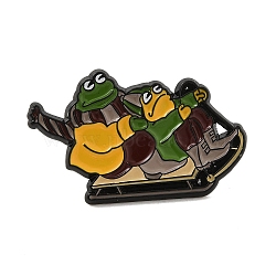 Cartoon Frog Zinc Alloy Brooches, Enamel Pins, Black, Goldenrod, 20.5x33.5x1.5mm(JEWB-O014-03C)