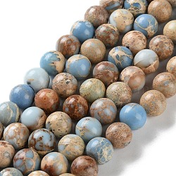 Dyed Natural Regalite/Imperial Jasper/Sea Sediment Jasper Beads Strands, Round, Light Blue, 8mm, Hole: 1.2mm, about 23pcs/strand, 7.64''(19.4cm)(G-B124-C01-03)