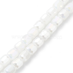 Imitation Jade Glass Beads Strands, Faceted, Barrel, White, 9x8mm, Hole: 1.2mm, about 80pcs/strand, 27.64''(70.2cm)(EGLA-K015-04D)