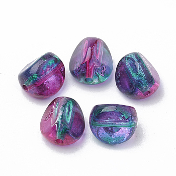Two Tone Transparent Spray Painted Acrylic Beads, Triangular Prism, Fuchsia, 10x9x8mm, Hole: 1mm, about 1100pcs/500g