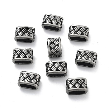 304 Stainless Steel Slide Charms/Slider Beads, For Leather Cord Bracelet Making, Oval, Textured, Antique Silver, 12x8x6.5mm, Inner Diameter: 9x4mm