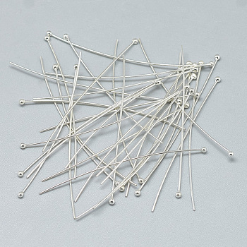 925 Sterling Silver Ball Head Pins, Silver, 45x1.5mm, Pin: 0.5mm