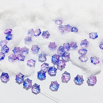 Transparent Glass Beads, Christmas Snowflake, Medium Purple, 11.5x10.5x7.5mm, Hole: 1mm