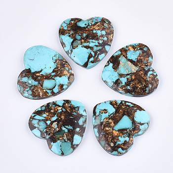 Assembled Natural Bronzite and Synthetic Turquoise Pendants, Heart, Sky Blue, 38.5~39.5x40~40.5x7~7.5mm, Hole: 1.4mm