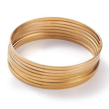 7Pcs Women's Simple Fashion Vacuum Plating 304 Stainless Steel Stackable Bangles, Golden, Inner Diameter: 2-3/4 inch(6.9cm)