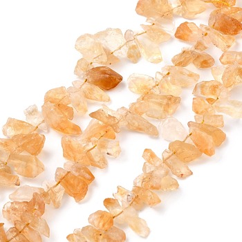 Rough Raw Natural Citrine Beads Strands, Nuggets, 5~14.5x13~24x3.5~8.5mm, Hole: 0.9mm, about 78pcs/strand, 15.75''(40cm)