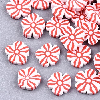 Handmade Polymer Clay Cabochons, Flower, Red, 9~10x9~11x2mm, about 5450pcs/1000g