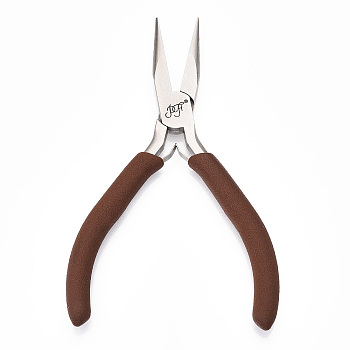 Steel Jewelry Pliers, Needle Nose Plier, with Plastic Handle, Saddle Brown, 12x8.5x1cm