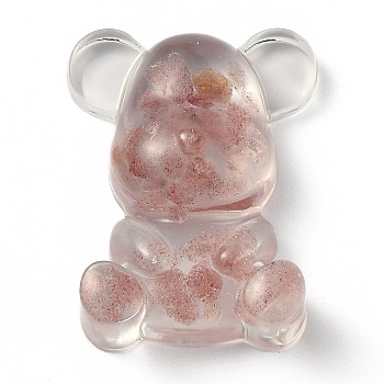 Resin Display Decorations, with Natural Strawberry Quartz Chips Inside, Bear, 53.5~53.8x41~41.5x17.5~21mm