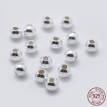 Sterling Silver Spacer Beads, Round, Silver, 4mm, Hole: 1~1.3mm