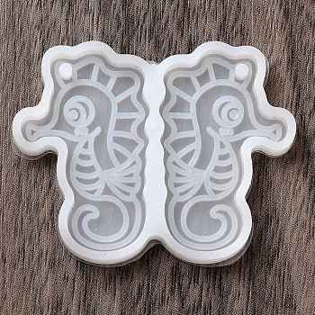 DIY Silicone Pendant Molds, Resin Casting Molds, Clay Craft Mold Tools, White, Sea Horse, 40x50x4mm, Hole: 3mm, Inner Diameter: 35x22mm