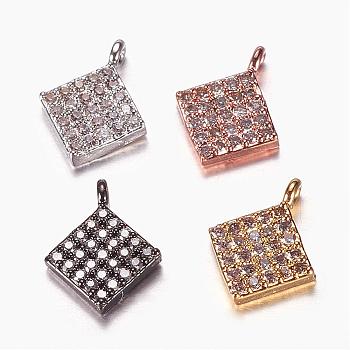 Brass Cubic Zirconia Charms, Rhombus, Mixed Color, 10.5x8x2mm, Hole: 0.7mm