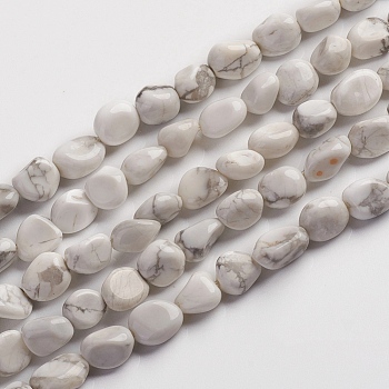 Natural Howlite Beads Strands, Tumbled Stone, Nuggets, 6.5~9.5x5.5~7.5x3.5~5.5mm, Hole: 0.8mm, about 50pcs/Strand, 15.67 inch(39.8cm)