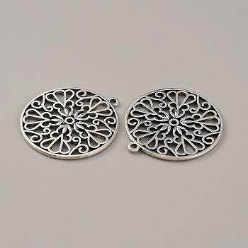 Tibetan Style Zinc Alloy Pendants, Flower of Life Charms, Antique Silver, 42.5x39x2mm, Hole: 2.5mm