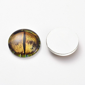 Glass Cabochons, Half Round/Dome with Animal Eye Pattern, Goldenrod, 15.8x5mm