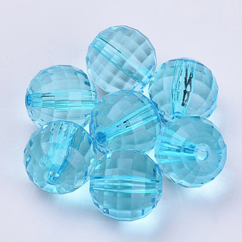 Transparent Acrylic Beads, Faceted, Round, Deep Sky Blue, 20x19.5mm, Hole: 2.9mm, about 105pcs/500g