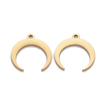 201 Stainless Steel Charms, Double Horn/Crescent Moon, Golden, 14x14.5x1mm, Hole: 1.4mm