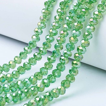 Electroplate Glass Beads Strands, AB Color Plated, Faceted, Rondelle, Light Green, 4x3mm, Hole: 0.4mm, about 113~115pcs/strand, 41~42cm