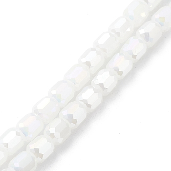 Imitation Jade Glass Beads Strands, Faceted, Barrel, White, 9x8mm, Hole: 1.2mm, about 80pcs/strand, 27.64''(70.2cm)