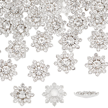 40Pcs Flower Rhinestone Cabochon, with Silver Color Plated Alloy Setting, Crystal, 16x4mm