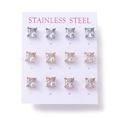 Clear Square Cubic Zirconia Stud Earrings