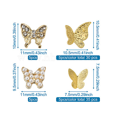 1 boîte 75pcs 15 styles de cabochons en alliage texturé papillon(MRMJ-PJ0001-05)-7