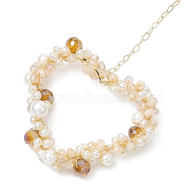 Heart Glass & Shell Pearl Beads Pendant Decorations(HJEW-JM01984)-4