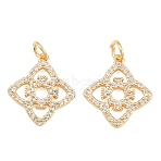 Brass Micro Pave Clear Cubic Zirconia Pendants, Rhombus Flower Charms, Real 18K Gold Plated, 17.5x16x2.5mm, Hole: 3mm(CU-CBA7BFE-02A-G)