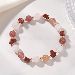 Natural Strawberry Quartz & Madagascar Rose Quartz & Red Jasper Beads Stretch Bracelets for Women, Round, with Electroplate Non-magnetic Synthetic Hematite Beads, Inner Diameter: 2.13 inch(5.4cm)(BJEW-JB13187)