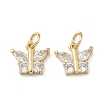 Brass Micro Pave Clear Cubic Zirconia Charms, Butterfly Charms, Real 16K Gold Plated, 9x10.5x3mm, Jump Ring: 5x1mm, Inner Diameter: 3.5mm(KK-F930-20G)