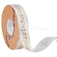 Single Face Hot Stamping Polyester Satin Ribbon, Musical Note Pattern, for Party Decoration, White, 1 inch(25mm)(SRIB-WH0001-02A)